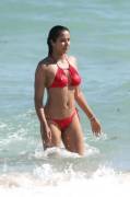 Padma Lakshmi In A Red Bikini.