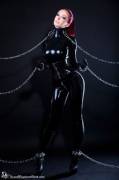 Susan Wayland - Chained In Latex Catsuit/Corset