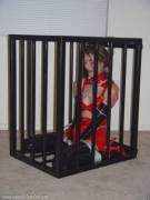 Charlotte - Red Latex Dress, Tied In Her Cage