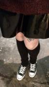 Latex Skirt, Socks And Chucks