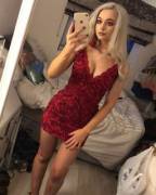 Red Dress, Cleavage, Carrier Bag