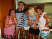 Bottomless Guy Posing With 4 Girls