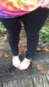 Peeing Through Her Leggings On Her Bare Feet