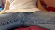 Slowly Pushing It All Out Into Her Jeans