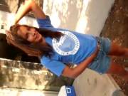 Wetting Her Jean Shorts In Public