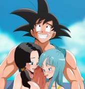 Videl And Marron Suck Off Goku [By Inusen]