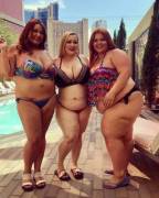 Three Beautiful Bikini Bbws Hanging Out By The Pool