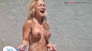 Topless Beach Happy Blonde