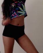 Springtime Tease = Booty Shorts, Crop Top And Some Leafy Action ;) (F)