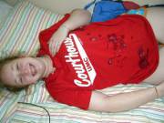 In Red Shirt And Pleased With The Outcome