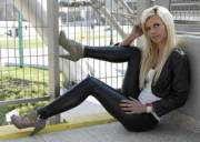 Sexy Blonde In Black Leggings