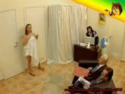 Embarrassed Girl Naked In A Towel At Work