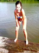 Having Fun Peeing Through Her Bikini