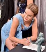 Brie Larson Knows Full Well Everyone's Looking Down Her Dress At Her Big Rack