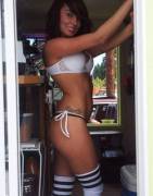 Must Be Cold For Her. Wearing Long Socks.