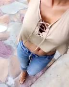 43Yo Stacy Sanches Walks And Shows Her Hard Bolted On Tits And Flat Belly Gif