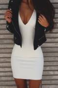White Dress, Black Jacket