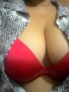 [F] Naughty Red Bra Under Serious Work Blouse