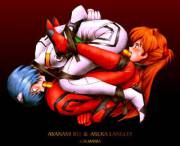Rei And Asuka Stuck Together
