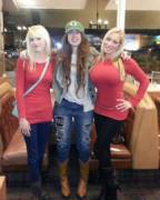 Two Blondes In Matching Shirts. That's It For The Similarities.