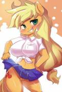 Applejack Showing Off Her Cutie Mark, With A Little Bonus [Anthro] (Artist: Hinghoilittlepony)