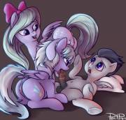 Cloudchaser Gives Rumble Head While Flitter Leaks On. [F/F/M, Young Colt, Blow Job, ...