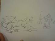 Cheeky Wyvern Action Whilst A Robot Wanker Looks On