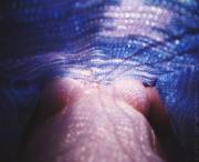 Small Perky Boobs Illuminated By Light Shining Through The Small Holes In A Knitted ...