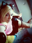 Blonde In Cat-Ears And Ripped Stockings, Looking Super Cute With Gorgeous Lips And ...