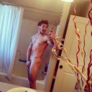 Wild Naked Man By Shower