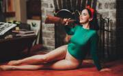 Pinup Model Wearing Tights In A Hunting Lodge