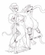 [Furry] Pregnant Wolf Milked On A Breeding Rack While A Rat Herm Rapes Her