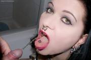Pierced Tongue Pee Drinking