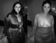 [Pic] Cute Nerdy Girl In Glasses Taking Off Her Robe