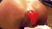 Giant Red Butt Plug Pushed Out Of Gaping Anus
