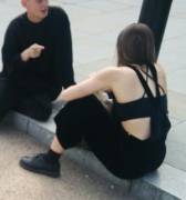 College Girl In Bra And Dungarees