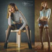 Jean Shorts And Patterned Tights