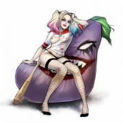 Daddy's Lil' Monster: Harley Quinn In A Tattered T-Shirt And Fishnets [Lemonybone]