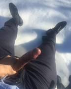 Hard To Stay Hard Jacking In The Snow!