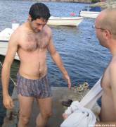 Sexy, Hairy Chested Guy In Bulging Wet Undies