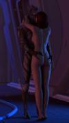 Femshep And Garrus Embracing Each Other