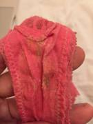 Crusty Gusset On A Pink Lace Thong