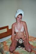 Terrific Teen With Towel And Tanlines. And Monkey.