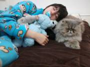 My Bf Sleeping With My Cat And Some Of Our Plushies! &Amp;Amp;Lt;3