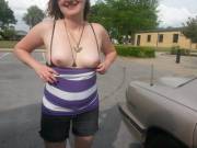 Starting The Week Off Right.. Topless In The Parking Lot