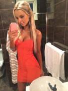 Red Dress Bathroom Selfie