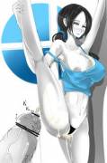 Wii Fit Trainer Getting Her Stretches In.