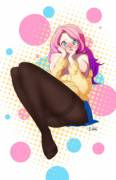 Fluttershy Being, Well, Shy (Artist: Oppaihobby)