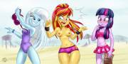 Trixie Snatching Sunset Shimmer's Bikini Top [Equestria_Girls] (Artist:ponut_Joe)
