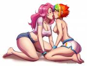 Pinkie Making Out With A Topless Rainbow Dash (Artist: Deareditor)